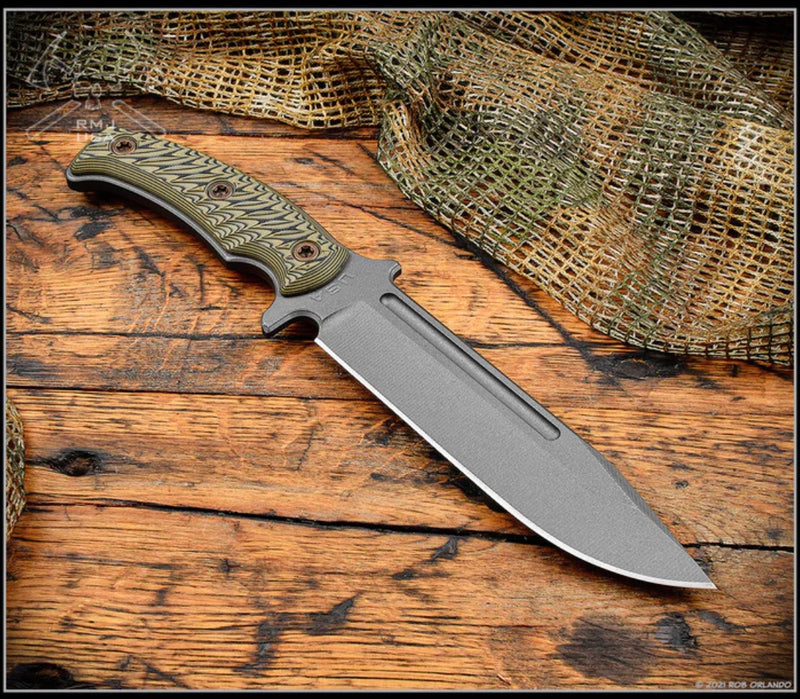 RMJ Tactical Combat Africa Fixed Blade w/ Dirty Olive G-10 & Kydex Sheath