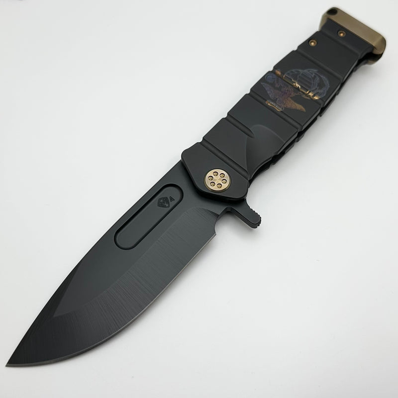 Medford Knife Fighter Flipper USMC DLC Ghost EGA Engraved Handles & Bronze Hardware w/ DLC S45VN