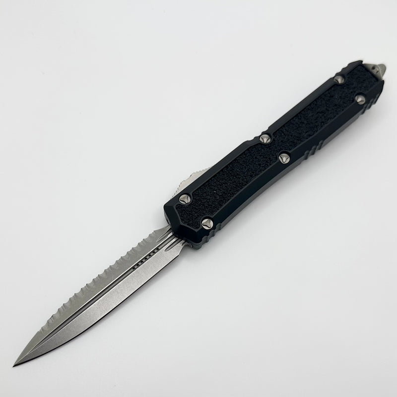 Microtech Makora Double Edge Stonewash Full Serrated & Black Signature Series 206-12S PRE OWNED