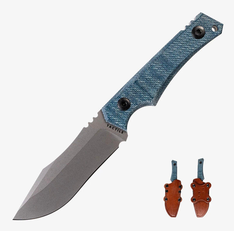 Tactile Knife Osprey Fixed Blade w/ MagnaCut & Blue Micarta w/ Leather Sheath