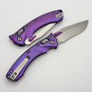 Microtech Amphibian Mini RAM LOK Stonewash Titanium Purple Haze Slab & Stonewash M390MK W/ Purple Accents 137MRL-10MS5