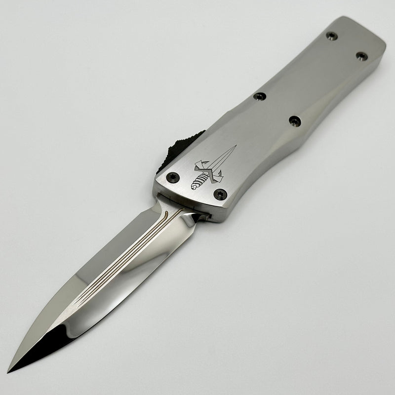 Marfione Custom Knives Combat Troodon O-Yari Mirror Polish M390 w/ Hand Rubbed Satin Finish 416 Stainless Steel Handle & Carbon Fiber Button w/ DLC Hardware