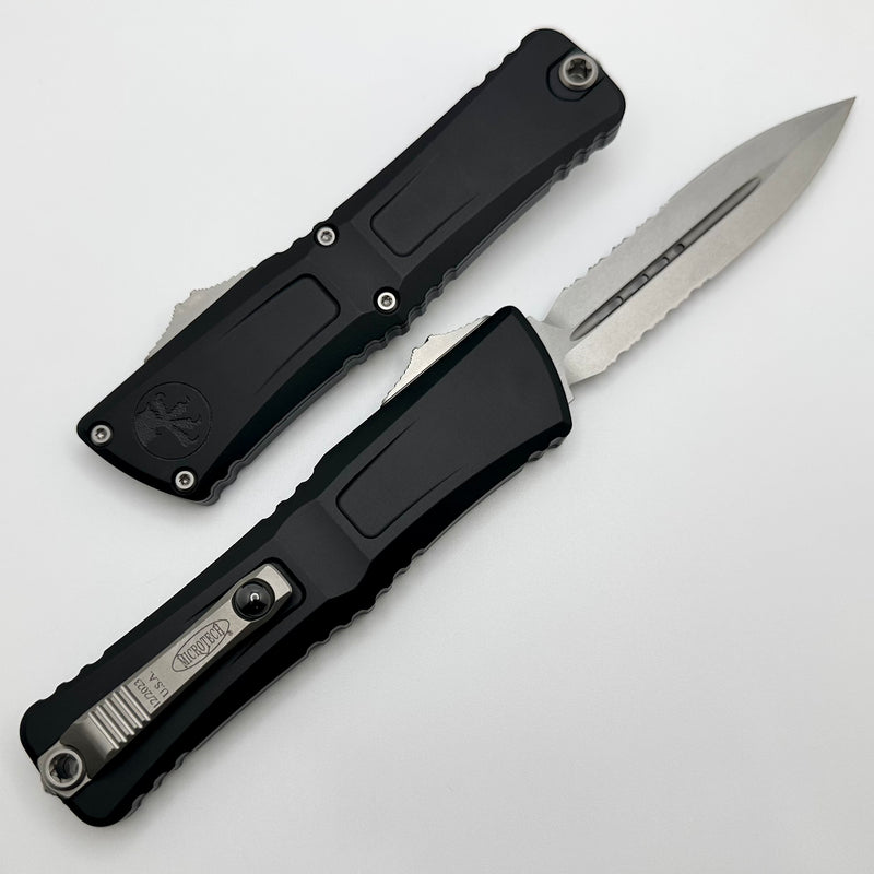Microtech Knives Combat Troodon Gen III Stonewash Partial Serrated Double Edge w/ Black Handle 1142-11