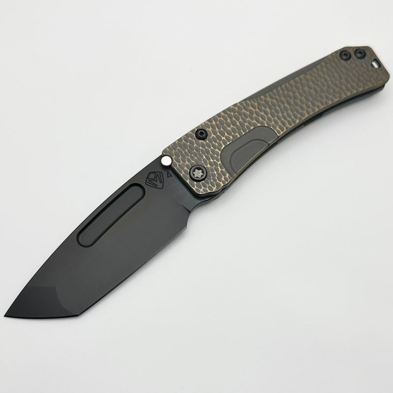 Medford Knife Slim Midi DLC Tanto S45 & Bead Blast/Cement/Bronze Cobblestone Handles w/ Black Hardware