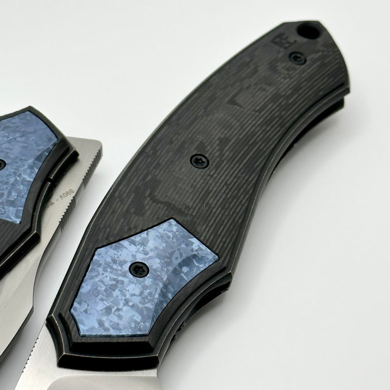 Custom Knife Factory Davless Carbon Fiber & Blue Crystal Ti w/ CKF Wash S90V
