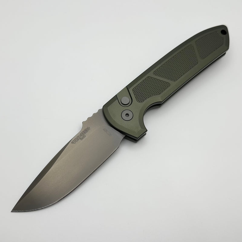 Pro-Tech Les George Rockeye Green Handle & Smoky Grey DLC CPM-D2 LG327-Green Pre Owned