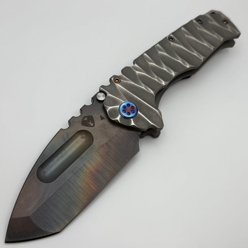 Medford Knife Praetorian TI Vulcan S45VN Tanto & Bead Blast Brushed Silver Predator Sculpted Handles w/ Flamed Hardware/Clip