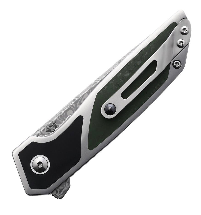 Begg Knives Diamici Stainless Steel Handles w/ Black/Green G-10 Inlays & Damascus Blade BG015M