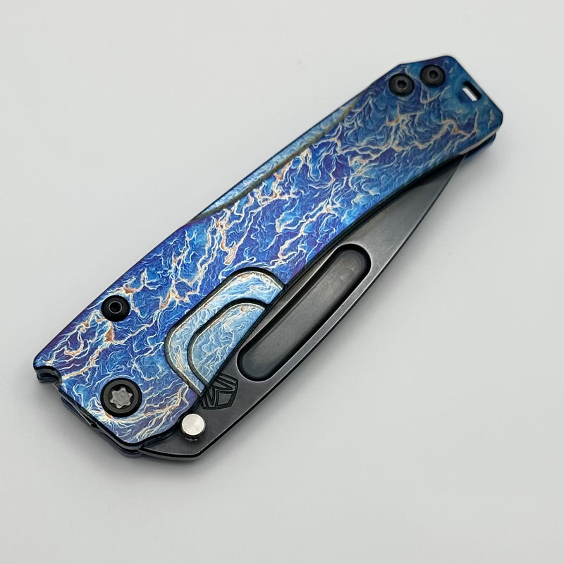 Medford Knife Slim Midi DLC Drop Point S45 & Blue Acid Etch Flamed Handles/Clip w/ Black Hardware