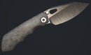 Pre Order Custom Knife Factory & Rotten Design EVO-XS Lefty Gray Barked Stonewash Titanium Handles w/ Satin M398