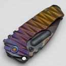 Medford Knife Praetorian TI Vulcan S45VN Drop Point & Bronze/Violet Fade Lightning Sculpted Handles w/ Flamed Hardware/Clip