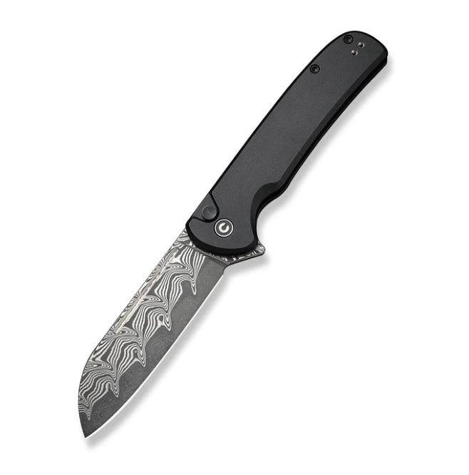 Civivi Chevalier Black Aluminum & Damascus Button Lock Folder C20022B-DS1