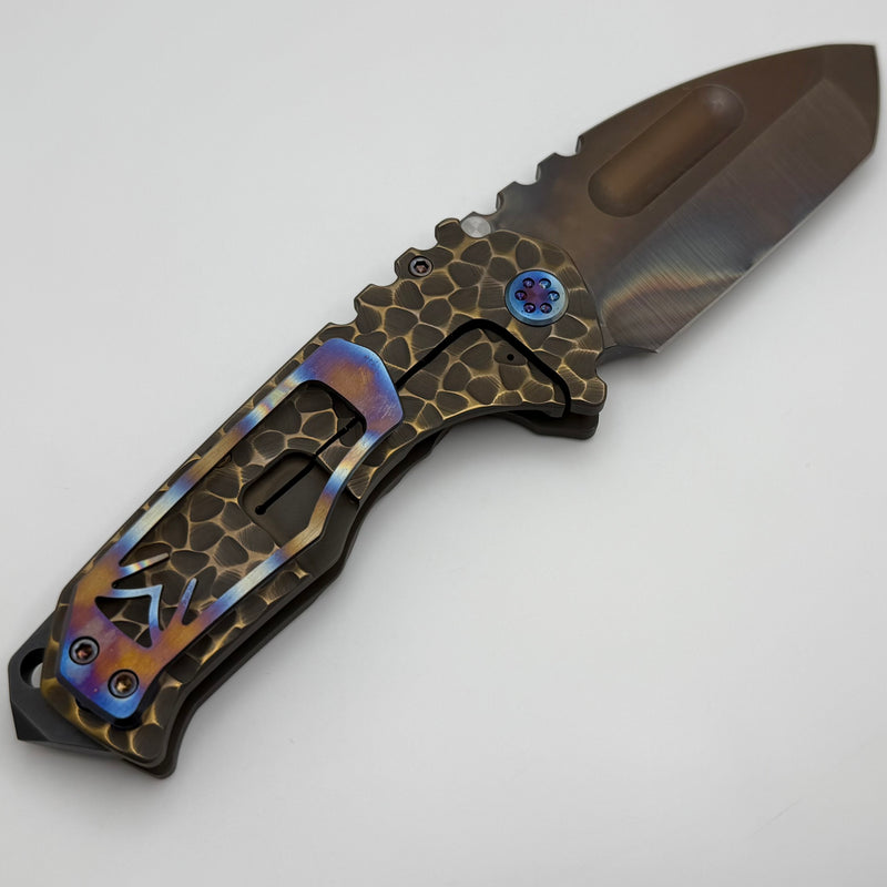 Medford Knife Praetorian TI Vulcan S45VN Tanto & Bead Blast Brushed Bronze Peaks-N-Valleys Sculpted Handles w/ Flamed Hardware/Clip