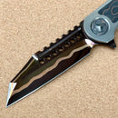 Marfione Custom Knives Warhound Sunset GoMai Baker Forge Damascus w/ Titanium & Protech Composites Copper CF Inlay
