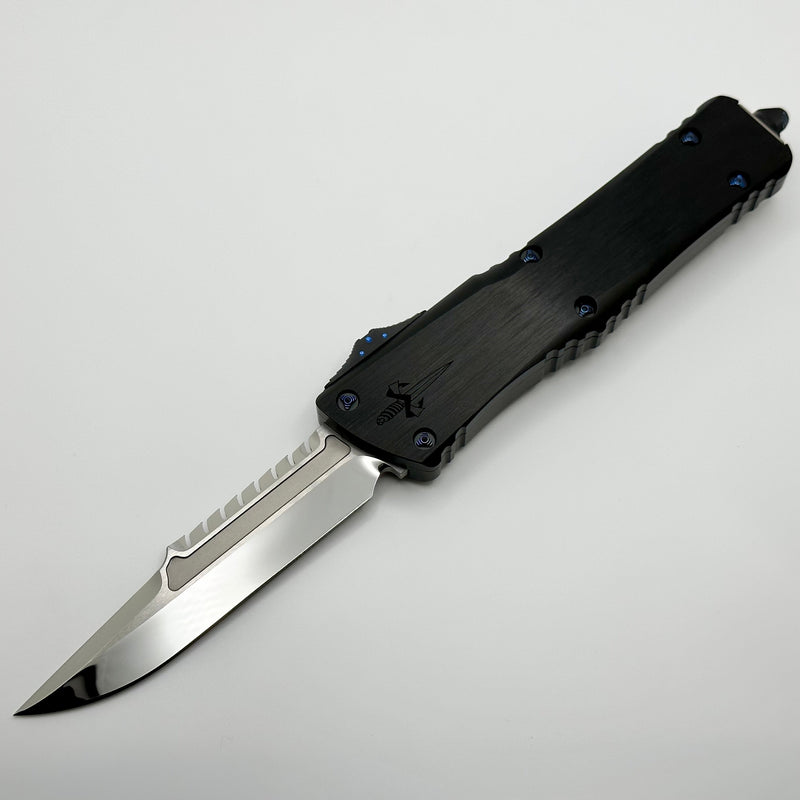 Marfione Custom Knives Combat Troodon Interceptor Mirror Polish w/ Hefted Black Handle & Blue Ringed Hardware