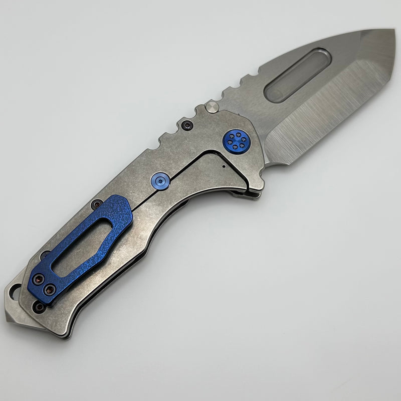 Medford Knife Praetorian T Tumbled S45 Tanto & Billowing Flag Engraved Handle w/ Blue Hardware/Clip