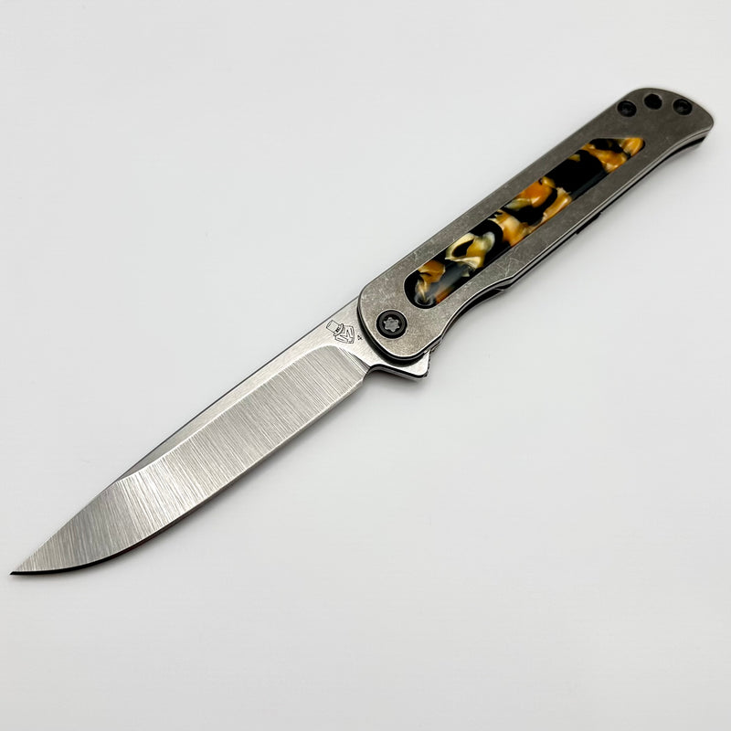 Medford T-Bone Tumbled Titanium Framelock Flipper w/ Tortoise Shell Inlay & PVD Hardware w/ Tumbled S45VN Blade