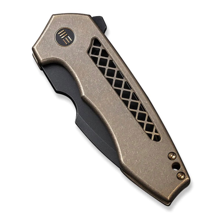 We Knife Harpen Flipper Bronze Milled Titanium Handles & Black Stonewash CPM-20CV Blade WE23019-3