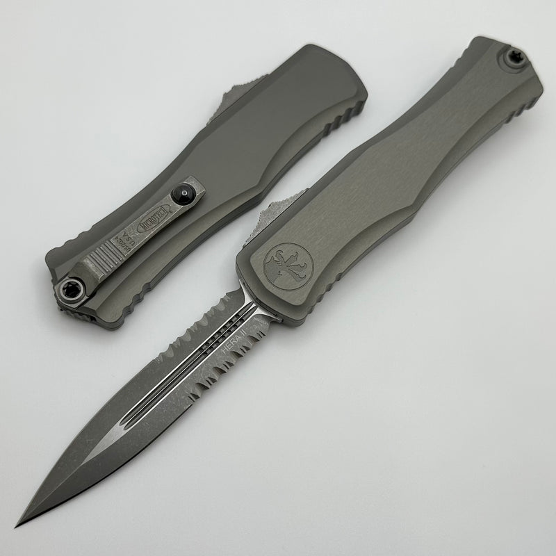 Microtech Knives Hera II Apocalyptic Natural Clear Double Edge Partial Serrated 1702-11APNC