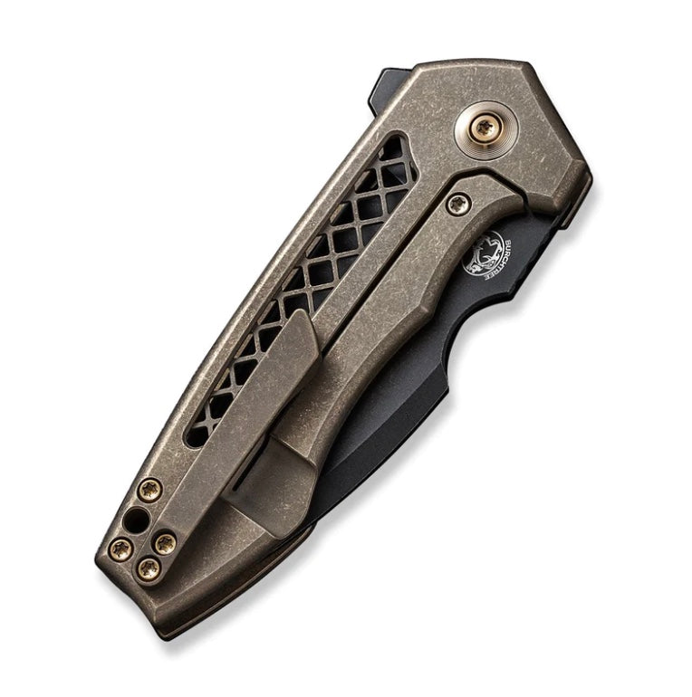 We Knife Harpen Flipper Bronze Milled Titanium Handles & Black Stonewash CPM-20CV Blade WE23019-3