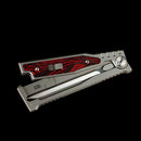 Reate EXO M Red/Black Damascus Pattern G-10 & Satin/Stonewash Double Edge