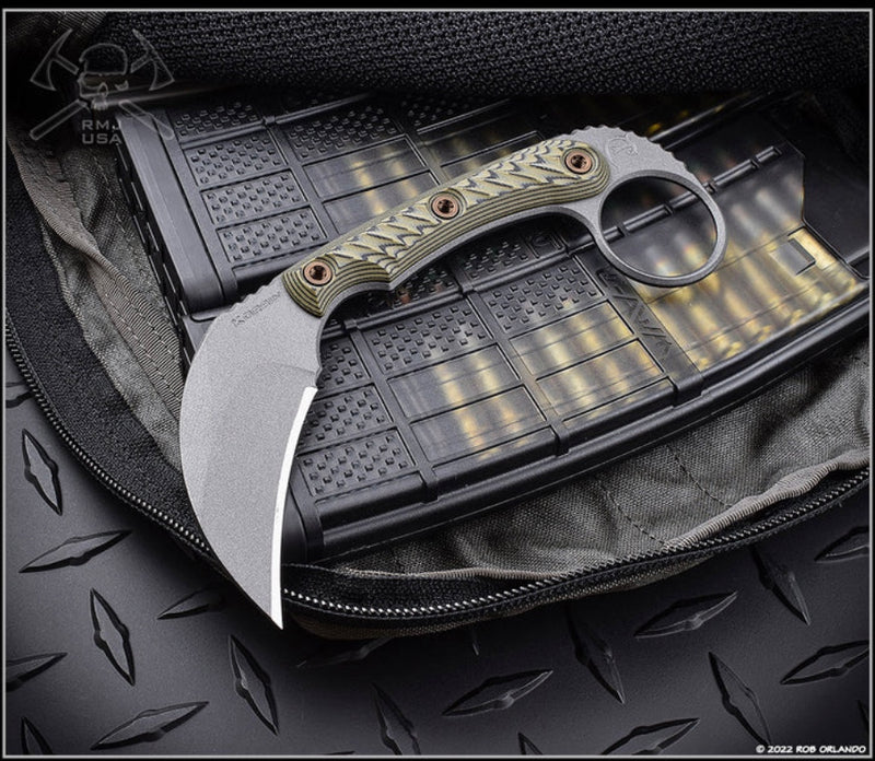 RMJ Tactical Korbin Dirty Olive G-10 & Nitro-V Fixed Blade