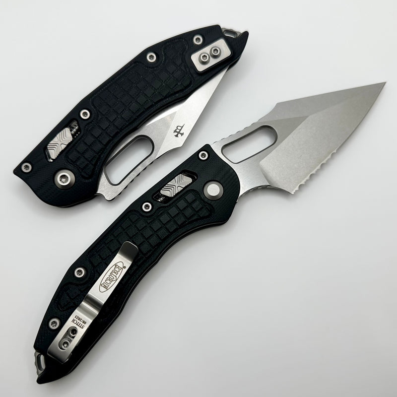 Microtech Knives Manual Stitch RAM LOK Frag Black G-10 & Partial Serrated M390MK 169RL-11FRGTBK