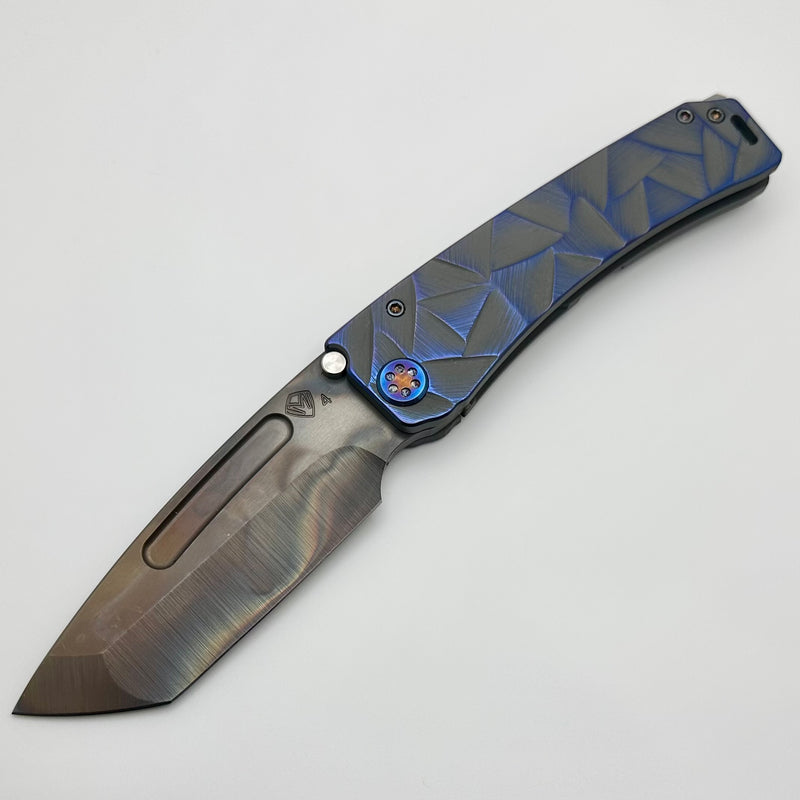 Medford Marauder H Bead Blast/Cement Blue Stained Glass Handles w/ Flamed Hardware & S45VN Vulcan Tanto