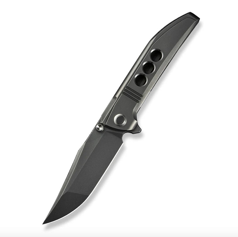 We Knife Ezinta Flipper Polished Gray Titanium Integral Handle w/ Satin Holes & Polished Gray M390 WE22041-3