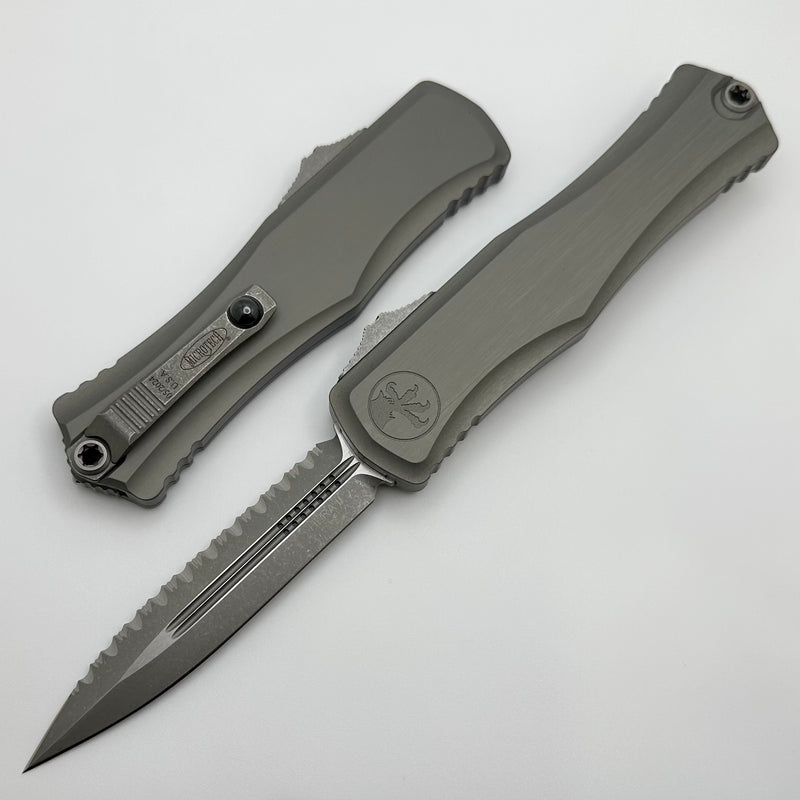 Microtech Knives Hera II Apocalyptic Natural Clear Double Edge Full Serrated 1702-12APNC