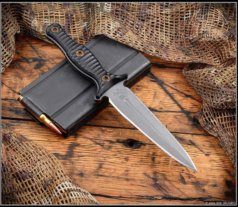 RMJ Tactical Raider Dagger 3V Fixed Blade w/ Black G-10 & Kydex Sheath