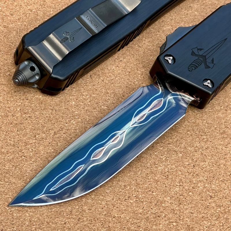 Marfione Custom Knives Scarab 2 DES Riptide Ultra Baker Forge Damascus w/ Hefted Black Handle & Copper Ringed Ti Hardware