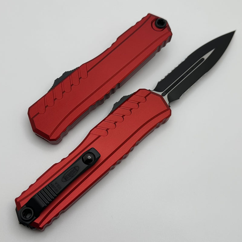 Microtech Cypher II Black D/E Full Serrated w/ Red Handle 1242-3RD