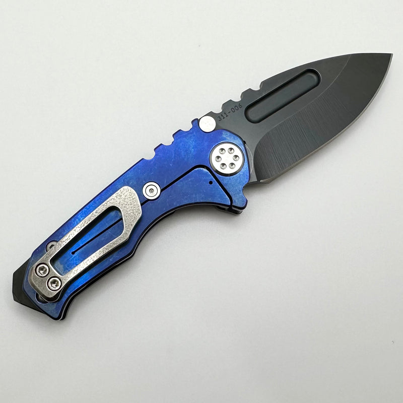 Medford Micro Praetorian T w/ DLC S45 Drop Point & Blue/Flamed Finish Handles