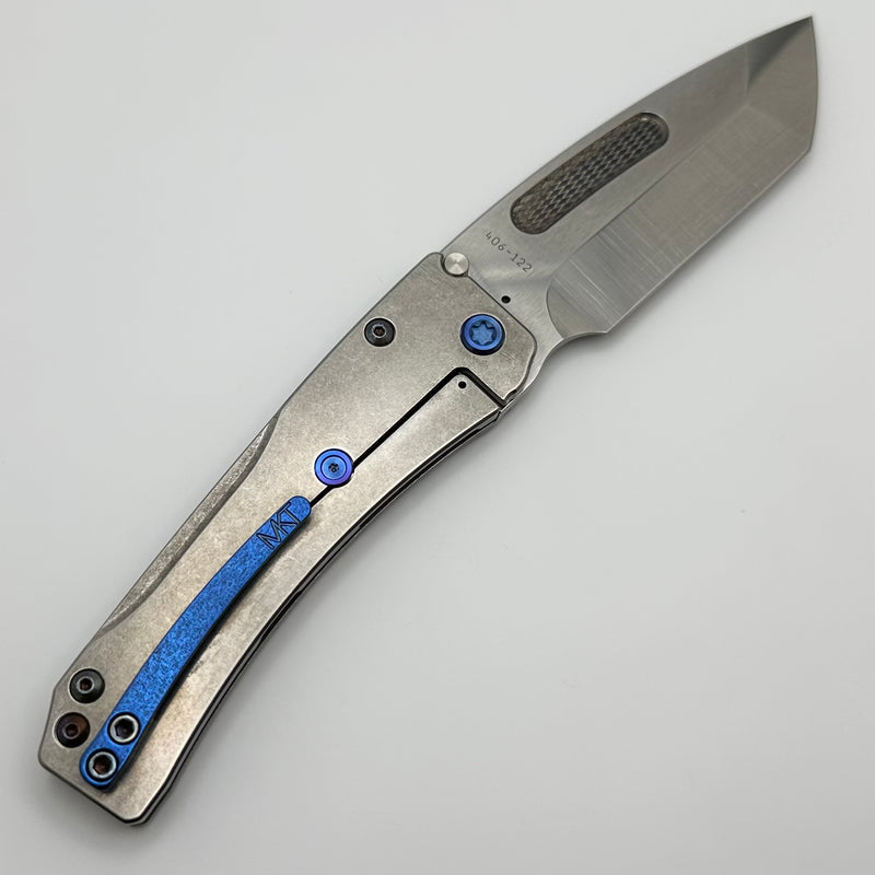 Medford Knife Slim Midi Tumbled Billowing Flag Handles w/ Blue Hardware/Clip & Tumbled S45 Tanto