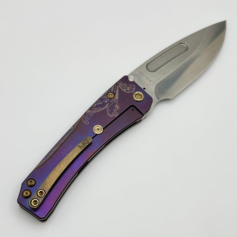 Medford Knife Slim Midi Bronze Outline Filigree Handles w/ Bronze Hardware/Clip & Tumbled S45 Drop Point