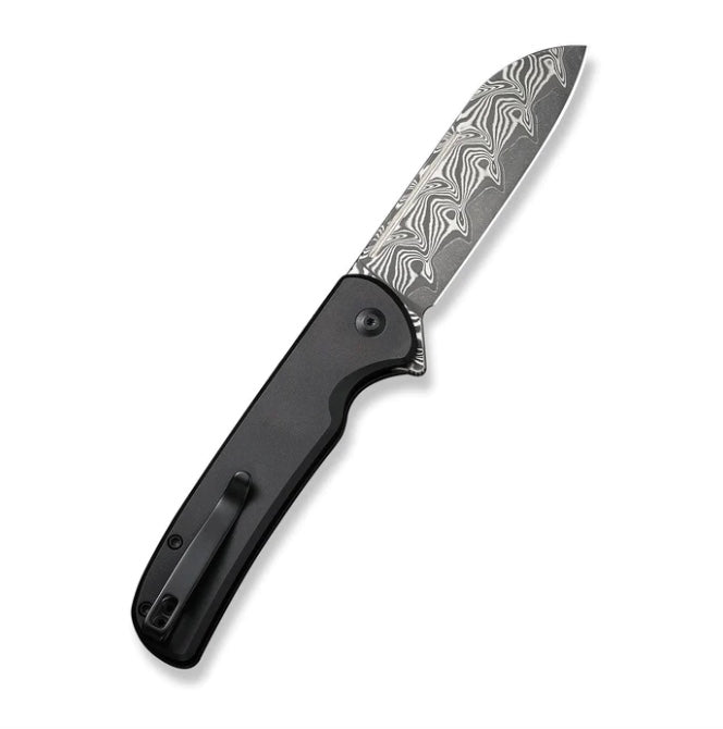 Civivi Chevalier Black Aluminum & Damascus Button Lock Folder C20022B-DS1