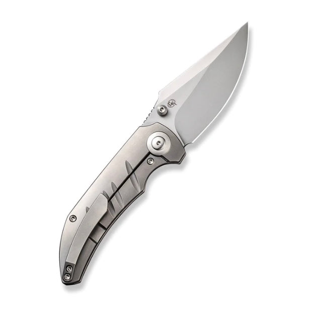 We Knife Polished Bead Blasted Riff-Raff Milled Titanium Handles w/ CPM-20CV WE22020B-4