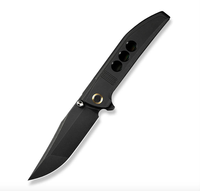 We Knife Ezinta Flipper Black Titanium Integral Handle w/ Black Holes & Black Stonewashed M390 WE22041-1