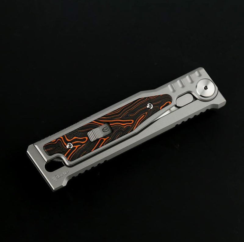 Reate EXO M Orange/Black Damascus Pattern G-10 & Satin/Stonewash Tanto