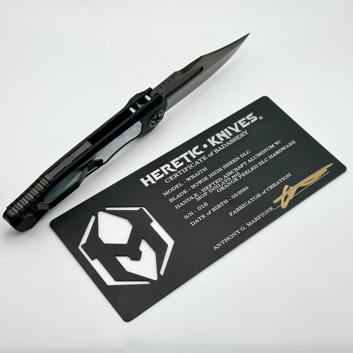 Heretic Knives Custom Wraith Auto V4 w/ Mother of Pearl Inlays & Hand