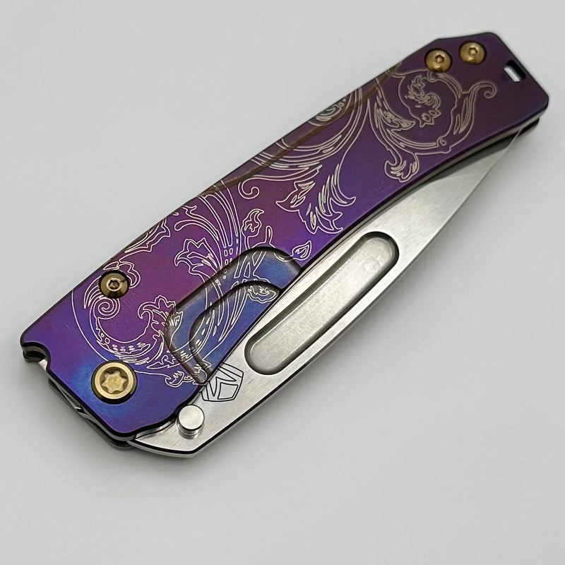 Medford Knife Slim Midi Bronze Outline Filigree Handles w/ Bronze Hardware/Clip & Tumbled S45 Drop Point