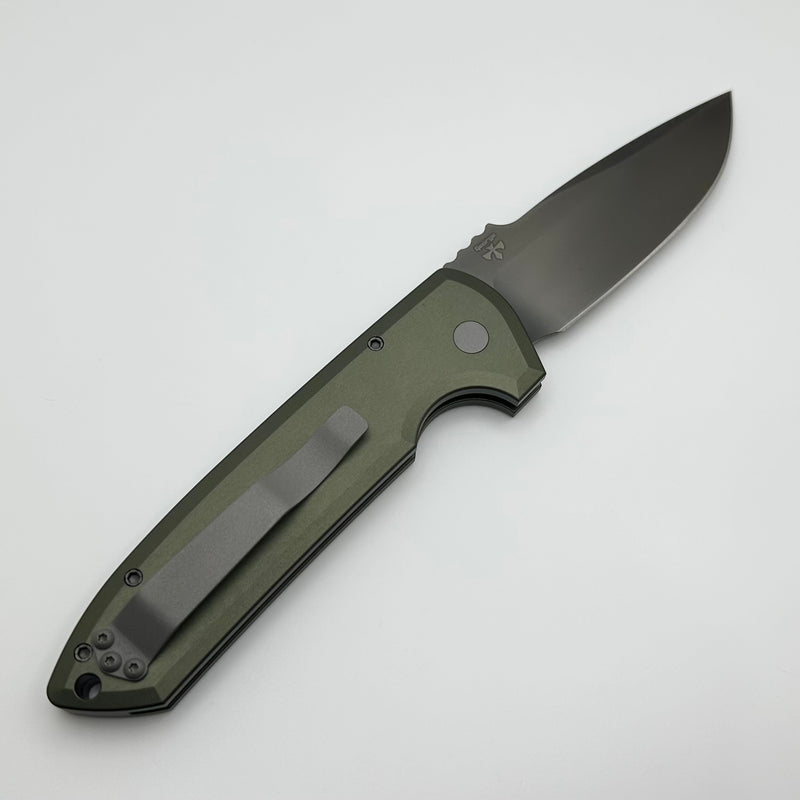 Pro-Tech Les George Rockeye Green Handle & Smoky Grey DLC CPM-D2 LG327-Green Pre Owned