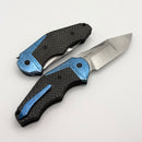 Yan Knives GTC Cabot - Carbon Fiber Handles w/ Blue Crystal Ti Bolster S90V Compound Ground Blade