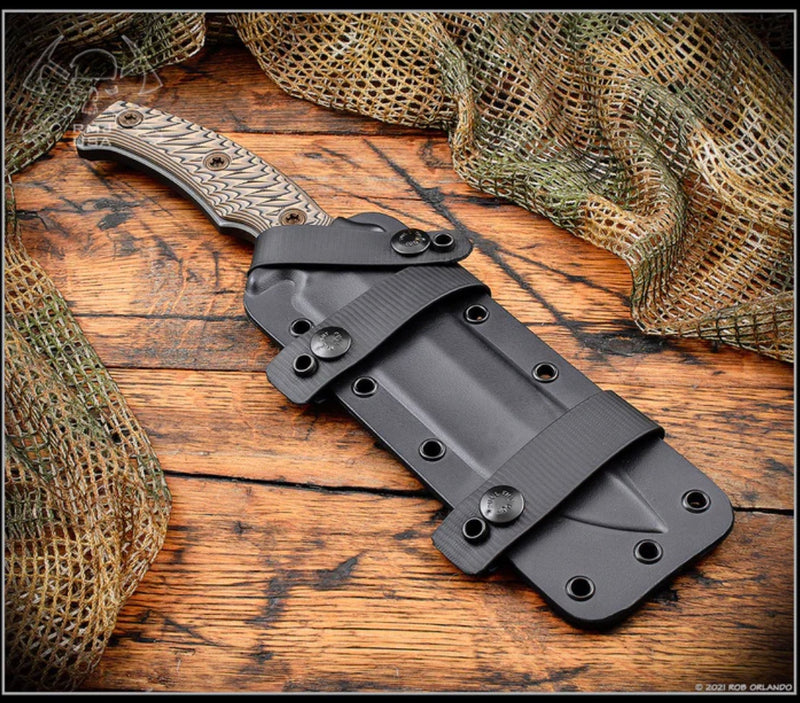 RMJ Tactical Combat Africa Fixed Blade w/ Hyena Brown G-10 & Kydex Sheath