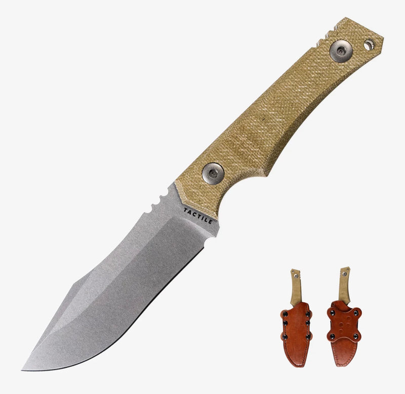 Tactile Knife Osprey Fixed Blade w/ MagnaCut & Green Micarta w/ Leather Sheath