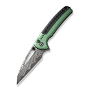 Civivi Knives Sentinel Strike Flipper Button Lock Green Aluminum w/ Black FRN & Damascus C22025B-DS1