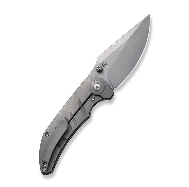 We Knife Stonewash Riff-Raff Milled Titanium Handles w/ CPM-20CV WE22020B-3
