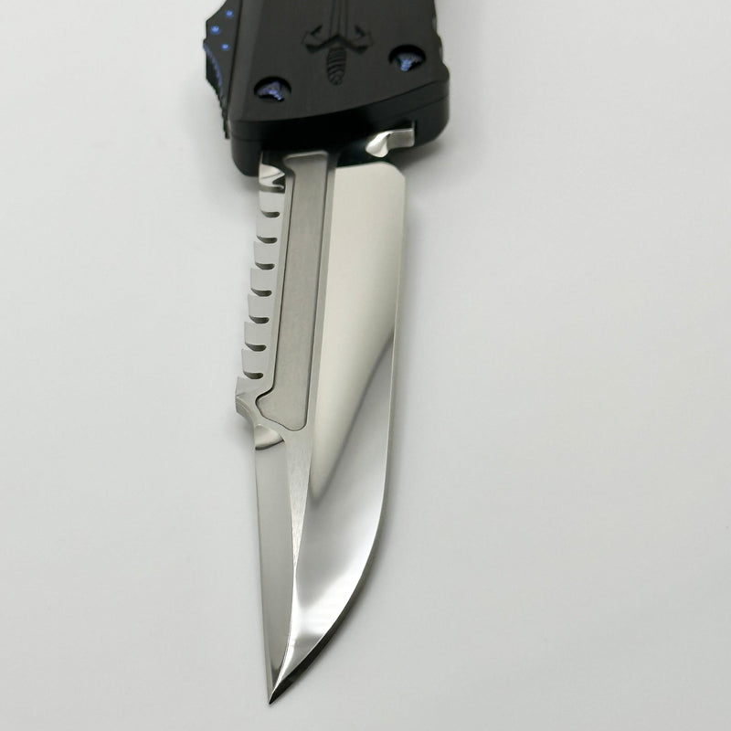 Marfione Custom Knives Combat Troodon Interceptor Mirror Polish w/ Hefted Black Handle & Blue Ringed Hardware