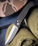 Pro-Tech Brend Auto Black Aluminum Diamond Texture Handle & Stonewash MagnaCut